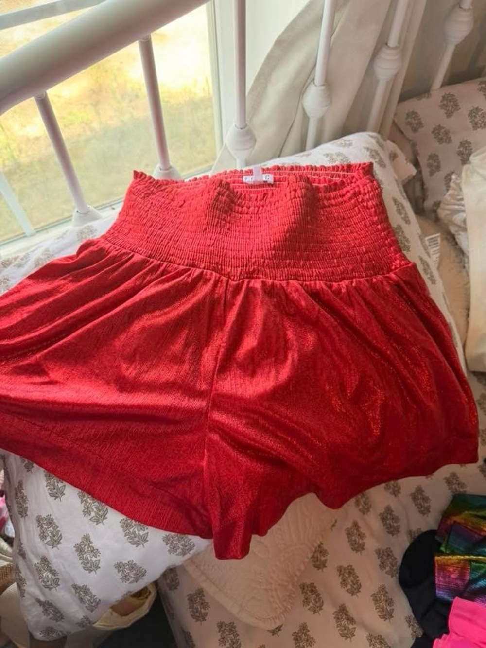 TCEC Red High-Waist Smocked Women's Shorts